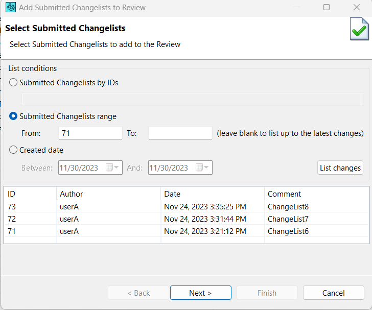 Add Perforce Submitted Changelists
