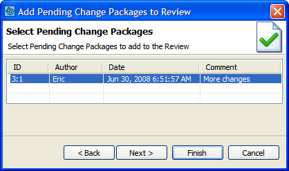 The Add Pending Change Packages dialog