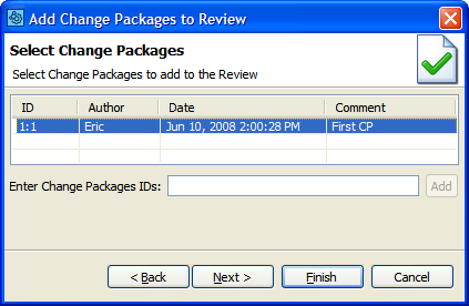 The Add Change Packages dialog