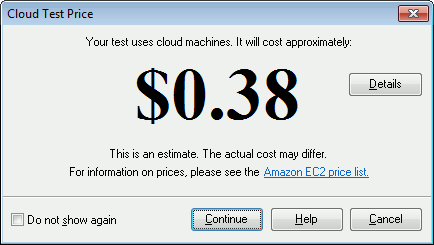 The Cloud Test Price Dialog