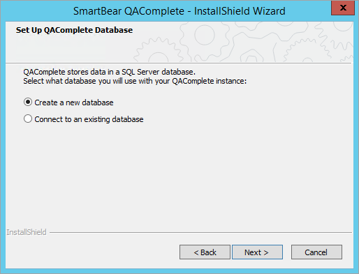 Installing QAComplete: Set up a new database