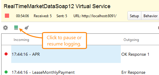 Service virtualization and API testing: Enable and disable logging