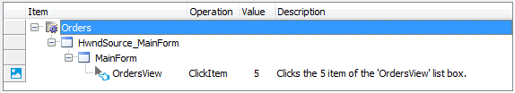 A keyword test operation over a WPF object addressed using its alias