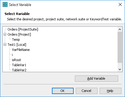 Select Variable Object dialog