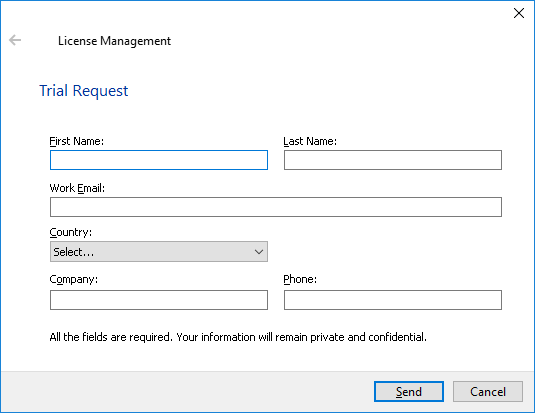 TestComplete Trial Request dialog