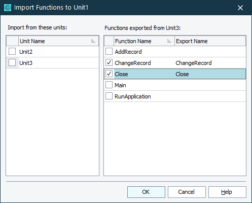 Import Functions dialog