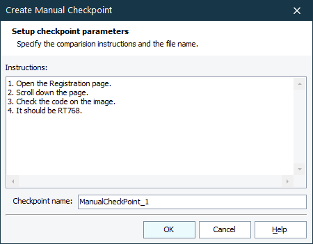 The Create Manual Checkpoint Dialog
