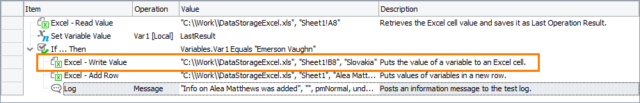 Excel - Write Value operation