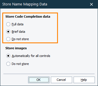 The Store Code Completion data section of the Store Name Mapping Data dialog