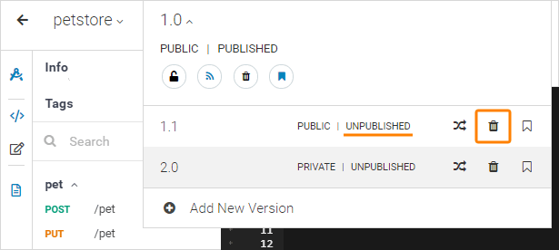 Deleting a version