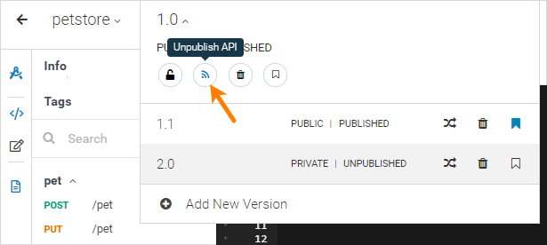 Unpublish version