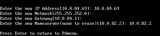 Entering the IP address, subnet mask, gateway and DNS server