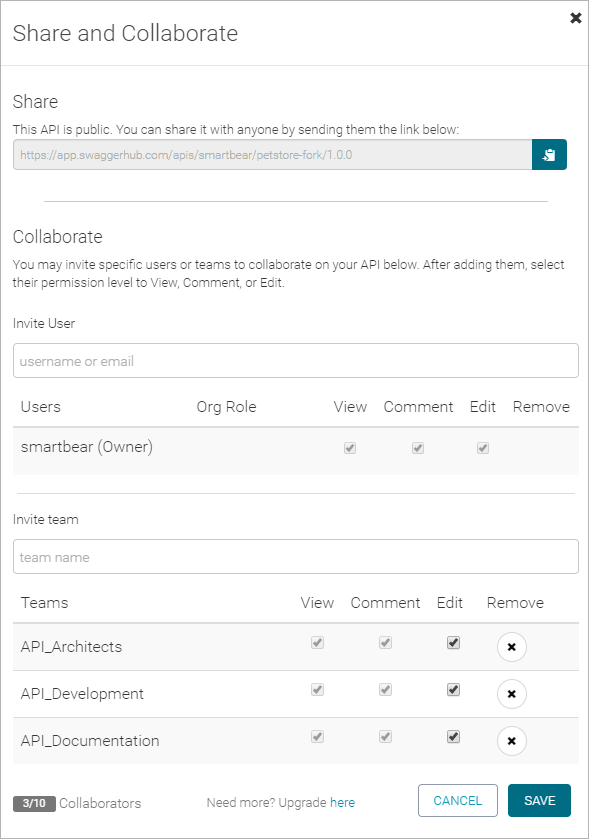The Collaborators dialog