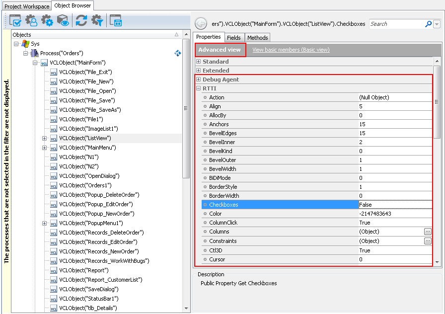 Native Properties of a C++Builder ListView Object in the Object Browser Native Properties of a C++Builder ListView Object in Object Browser