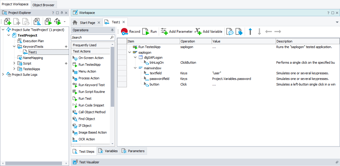 A keyword test recorded for SAP GUI A keyword test recorded for SAP GUI