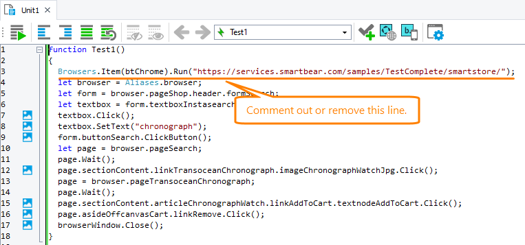 Remove or comment out script lines that work with a local browser Remove or comment out script lines that work with a local browser