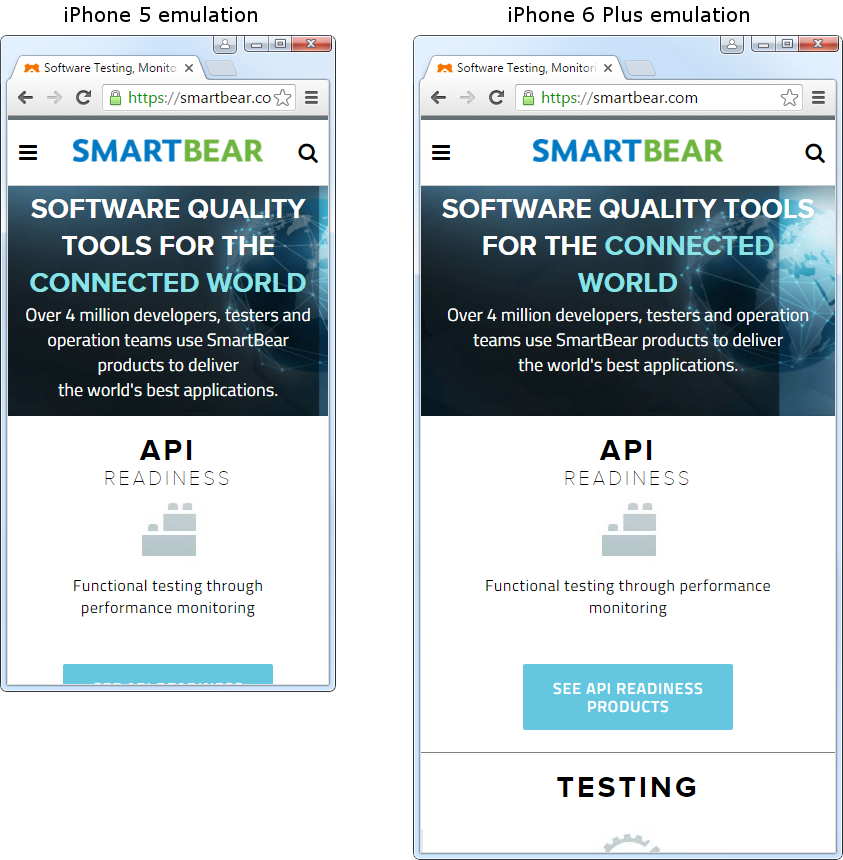 Web page size in different emulated mobile browsers Web page size in different emulated mobile browsers