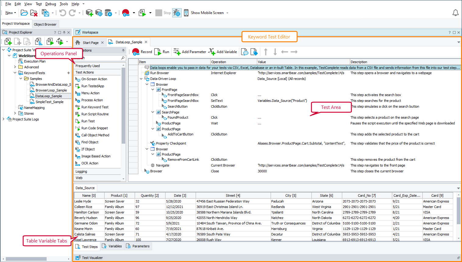 Test Steps Page of the Keyword Test Editor Test Steps page of the Keyword Test editor