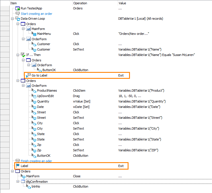 An example of the Go to Label operation An example of the Go to Label operation