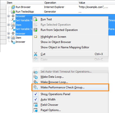 Select Make Performance Check Group