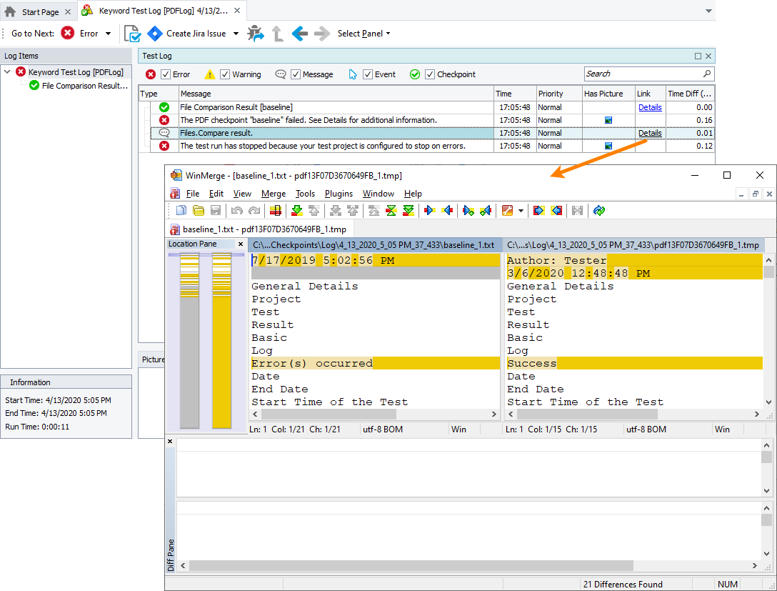 Comparison results of a third-party tool Comparison results of third-party tool