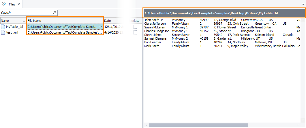 The full path of the Stores > Files item The full path of the Stores > Files item