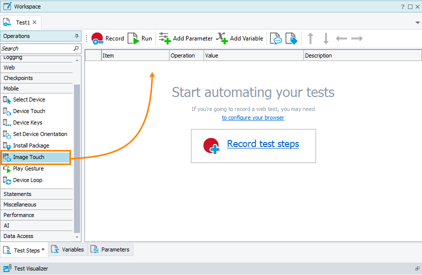 Image-Based Testing: Adding the Image Based Action operation to a keyword test Image-Based Testing: Adding the Image Based Action operation to a keyword test