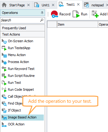 Image-Based Testing Tutorial: Adding the Image Based Action Operation to the Test Image-Based Testing Tutorial: Adding Image Based Action operation to the test