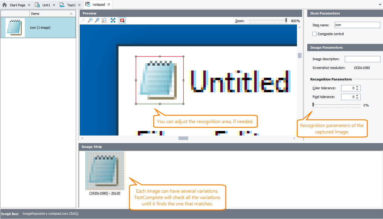 Image-Based Testing Tutorial: The Captured Image in the Image Set Editor Image-Based Testing Tutorial: Captured image in Image Set editor