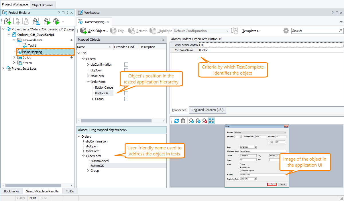 Mapped objects of a desktop application Mapped objects of a desktop application