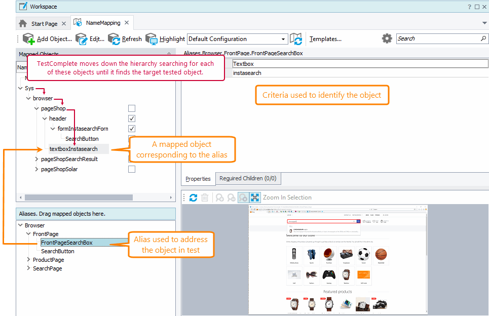 How TestComplete searches for mapped objects How TestComplete searches for mapped objects
