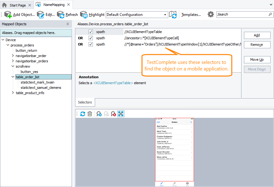 An object in a mobile application recognized by its identifier and XPath expression An object in a mobile application recognized by its identifier and XPath expression