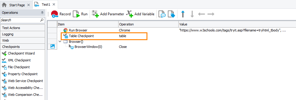 Table checkpoint Table checkpoint