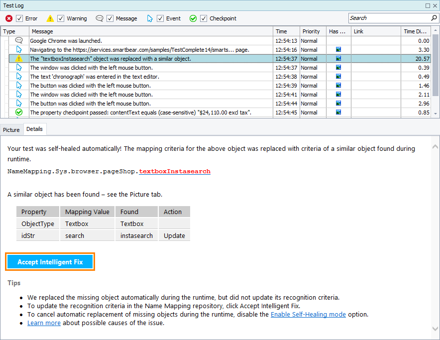 Apply suggested changes Self-healing tests in TestComplete: Apply suggested changes
