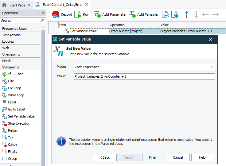 Configure the Set Variable Value operation Configure the Set Variable Value operation