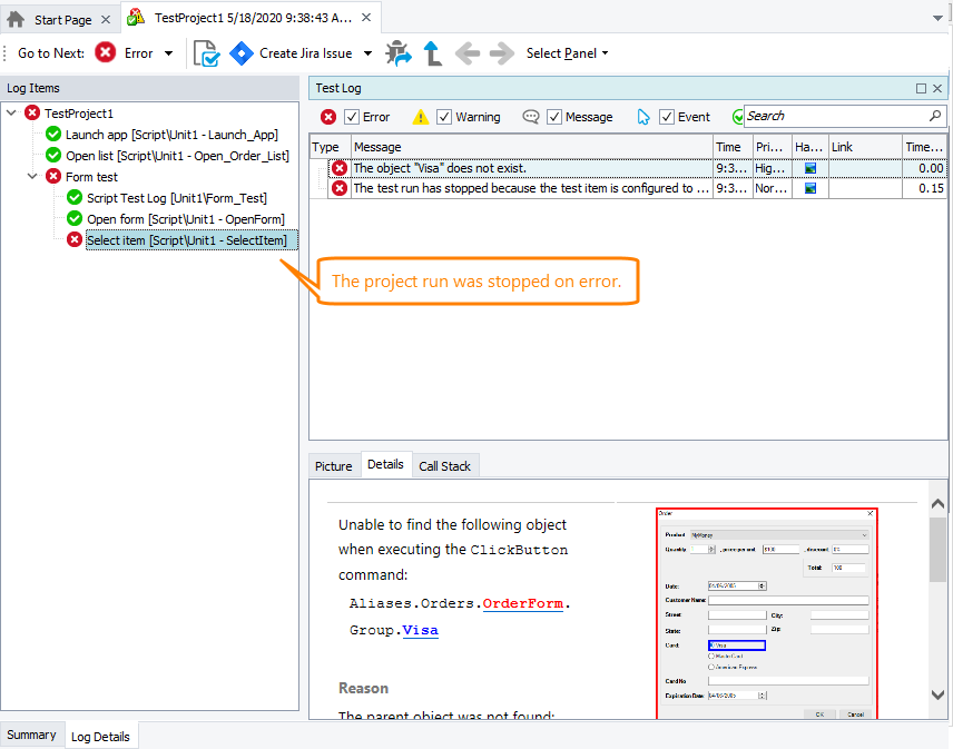 Stop the project run Stop project run