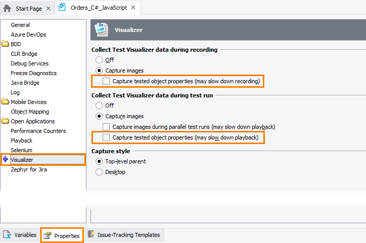 Configuring Visualizer not to capture object properties Configuring Visualizer not to capture object properties