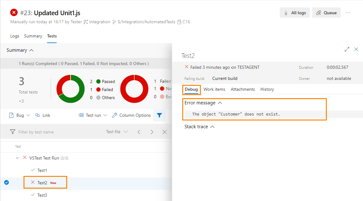 An error message TestComplete integration with Azure DevOps: Error message