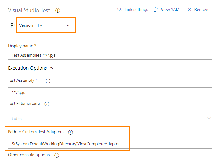 Configuring the Visual Studio Test task to use the TestComplete test adapter TestComplete integration with Azure DevOps: Configuring a Visual Studio Test task to use TestComplete test adapter