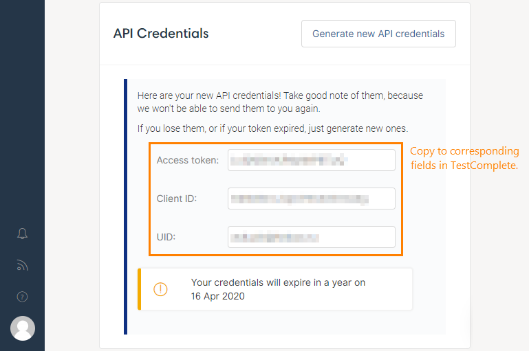Copy API credentials to TestComplete Copy API credentials to TestComplete