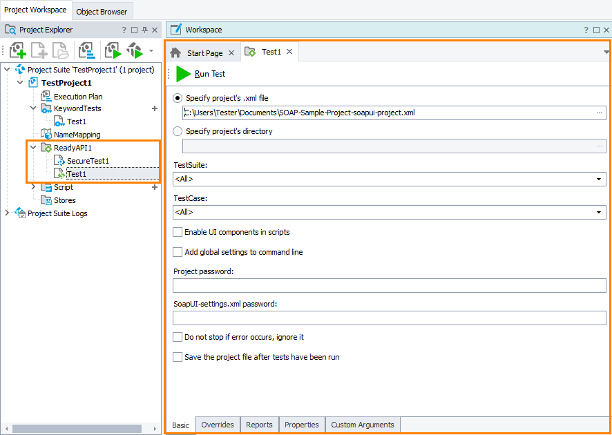 Configure a ReadyAPI test Configure a ReadyAPI test