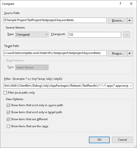 The Compare dialog Compare dialog