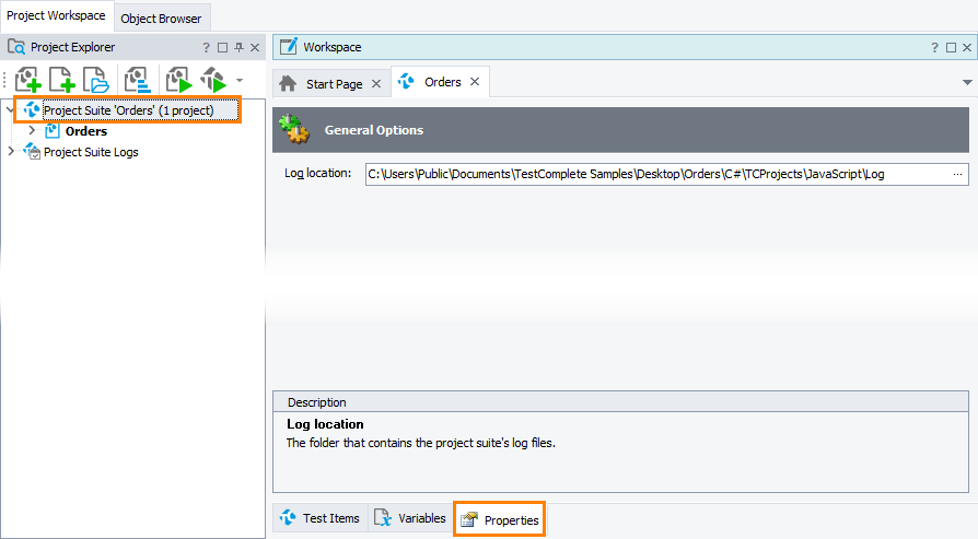 Project Suite - Properties page Project Suite - Properties page