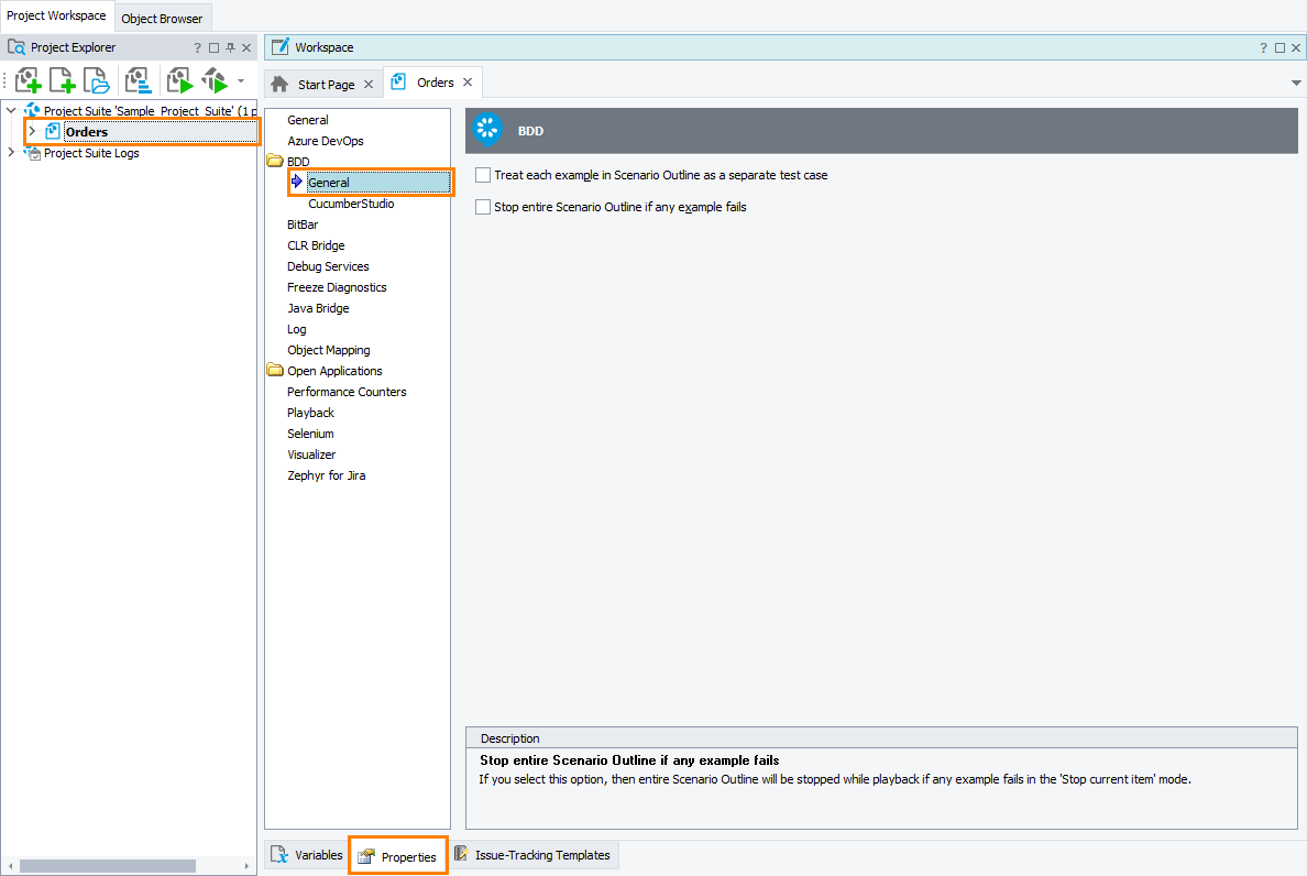 TestComplete Project Properties - BDD - General TestComplete Project Properties - BDD - General
