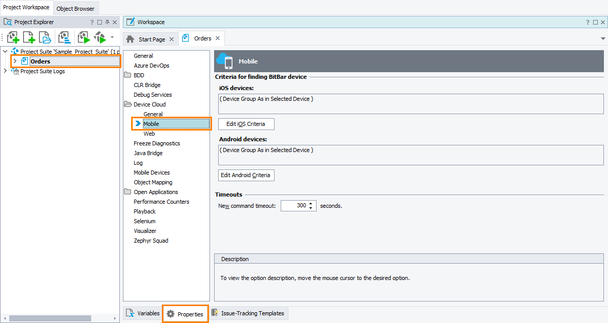 TestComplete Project Properties - Mobile TestComplete Project Properties - Mobile