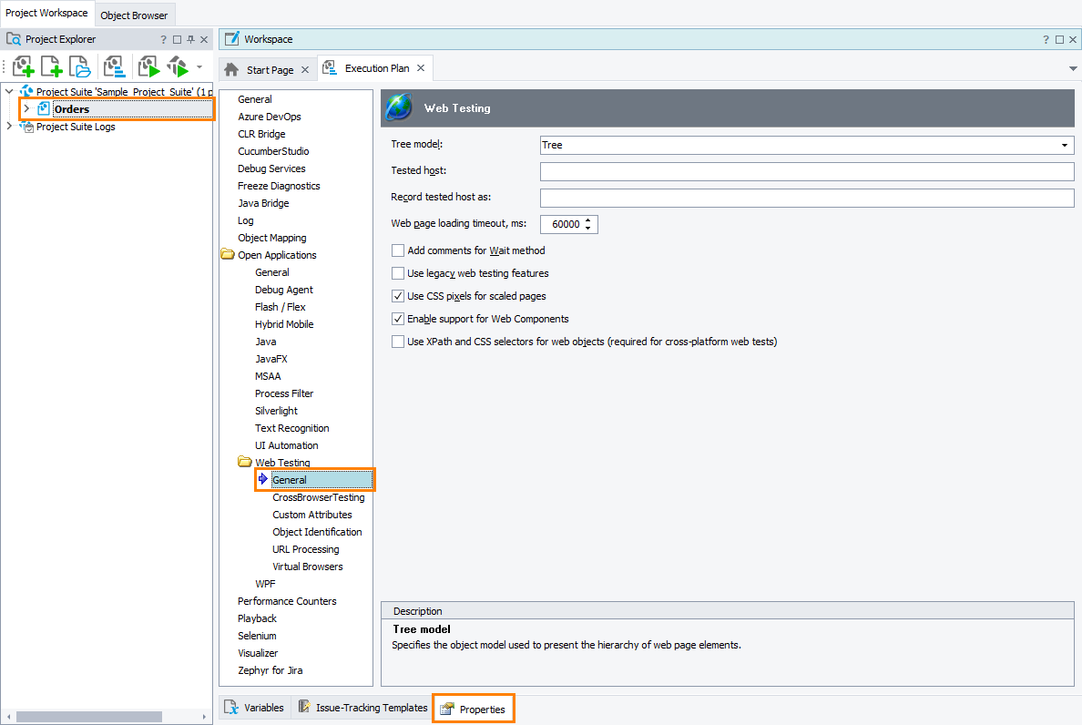 TestComplete Project Properties - Web Testing > General TestComplete Project Properties - Web Testing > General