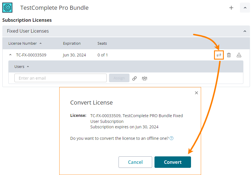 Convert a license to an offline one