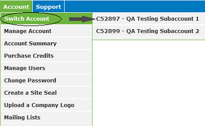 Switching to a subaccount in AlertSite 1.0