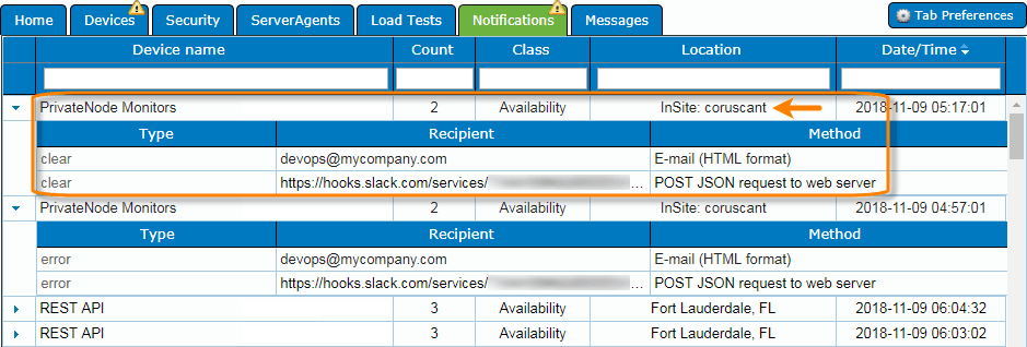 Connectivity alerts in the alert log