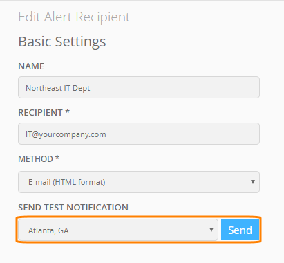 Sending a test alert to a recipient